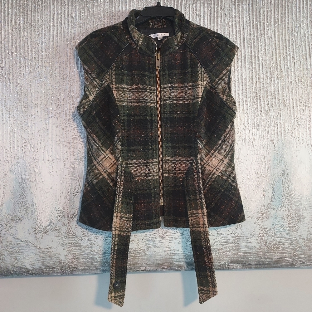 CAbi Wool Plaid Tied Up Vest Sz-L